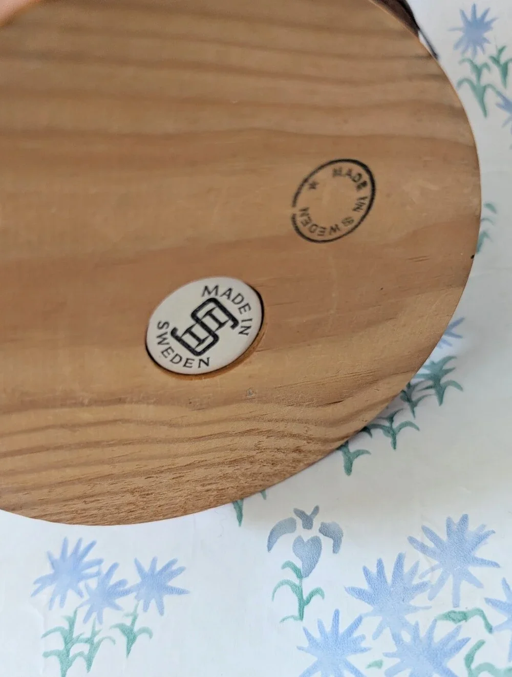 Vintage Wood Spool Holder Pincushion Mid Century Made in Sweden Sewing Caddy